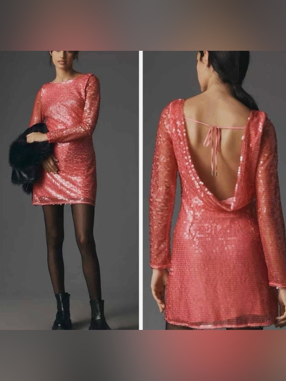 Anthropology pink sequin mini dress, no size, fits like medium